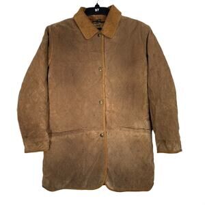 Vtg Dockers Genuine Pig Split Suede Barn Coat Jacket S Quilted Lining Brwn Chore